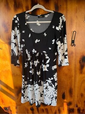 R&B Black & White Floral Empire-Waist Dress